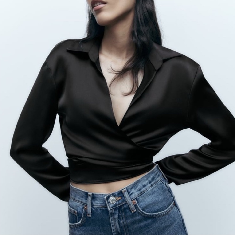 High Value AllPicks Silk Wrap Top - Invisible Buttons & Classic Collar